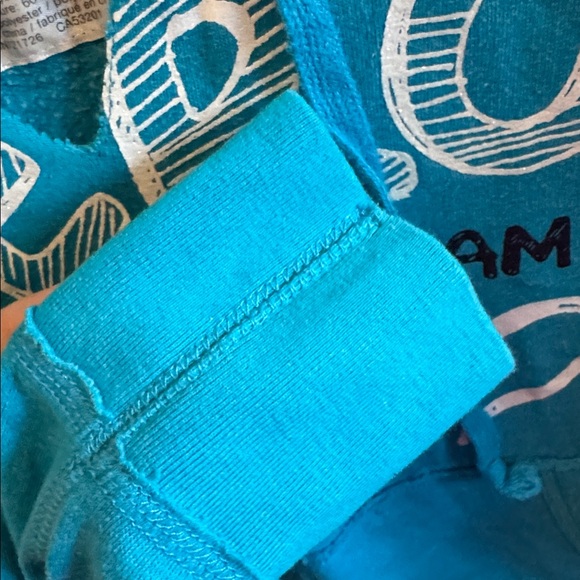 Aero Turquoise Blue Hooded Pullover Sweatshirt with Bulldog Heart & Peace Sign - Picture 7 of 7